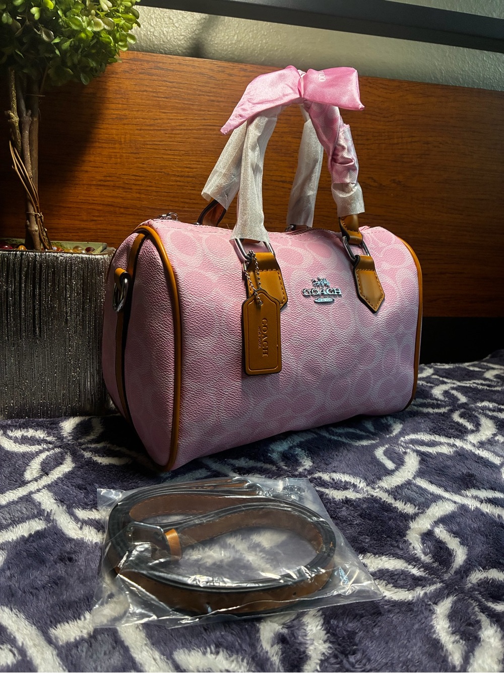 Coach Rowan Satchel in Powder Pink Signature Canvas
